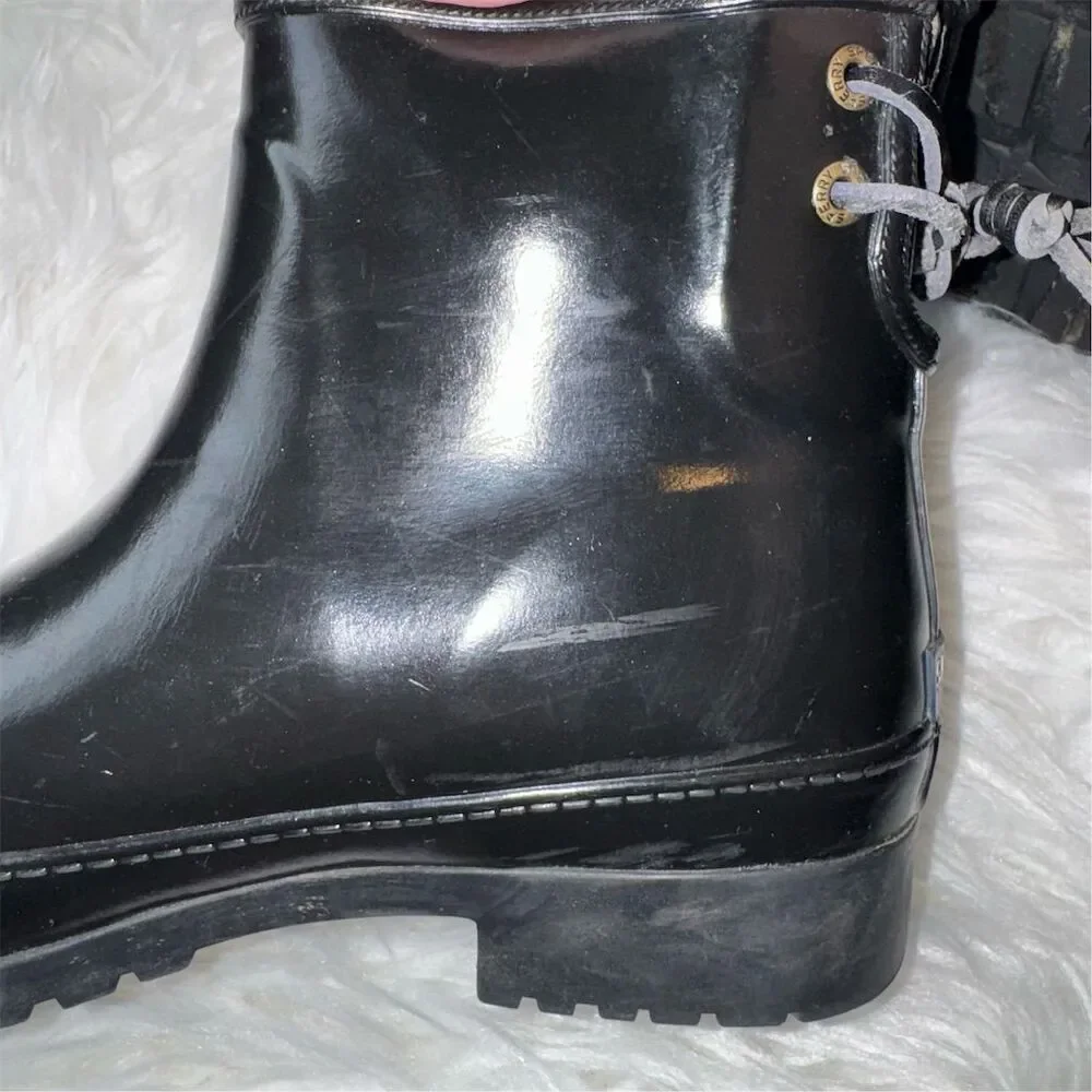 Sperry‎ Women's Black Walker Turk Waterproof Rain Boots Size 6 Tie Back Slip-on